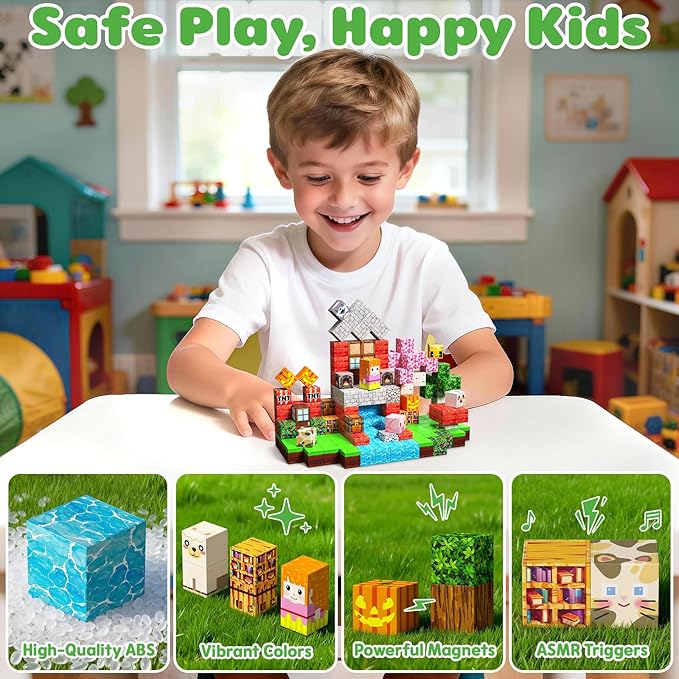 Magnetic Blocks, 100PCS Magnetic Building Blocks, Stacking Magnetic for Kids, Sensory Toy for STEM Constructions Magnetic Blocks for Boys Girls Age 3+, Holiday Birthday Gifts