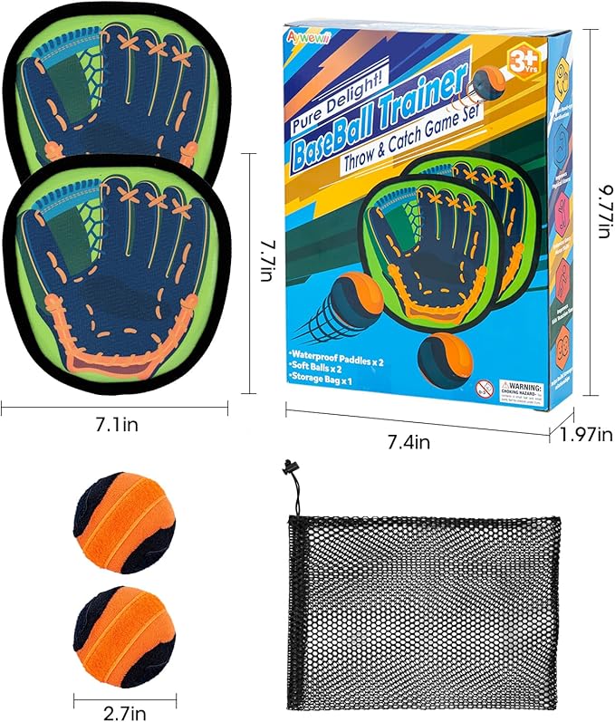 Toss and Catch Ball Game - Baseball Glove Style - Toddler Activity Toys for Boys Girls 3 4 5 6-8 Year Old - Birthday Gifts Easter Basket Stuffers - Kids Outdoor & Indoor Games for Beach Yard Lawn