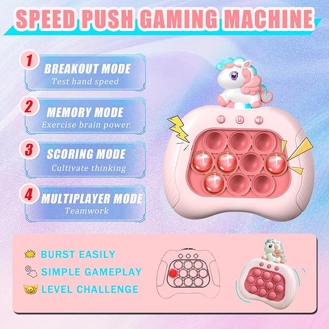 Unicorn Pop Push Game Toy ,Unicorn Quick Fast Push Puzzle Handheld Game Light up Fidget Toy,Funny Pop Bubble Sensory Toys,Unicorn Birthday Gifts for Kids Ages 3-12 with Autism
