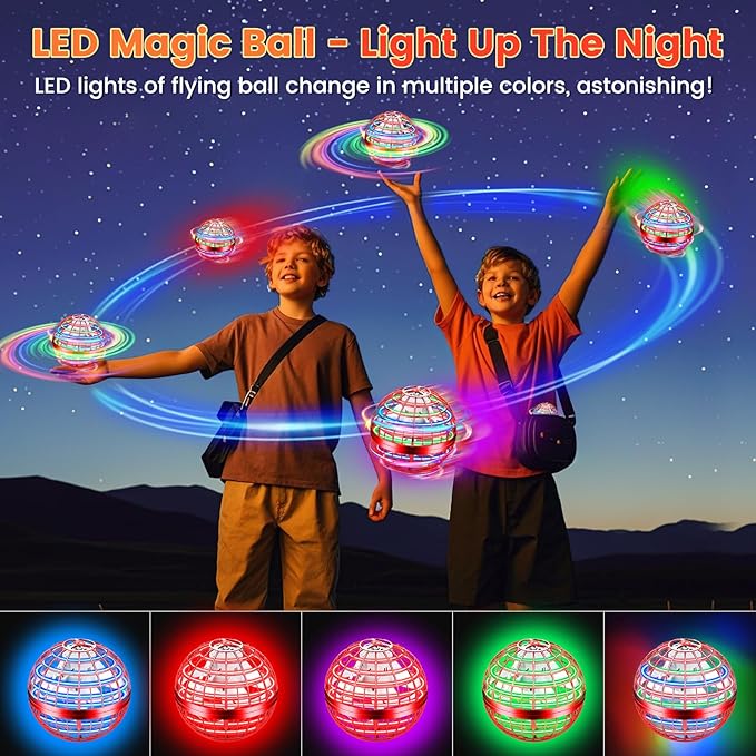 Flying Orb Ball Toy, 2026 Upgrade Hand Controlled Hover Ball with LED Lights, 360° Rotating Boomerang Globe Cool Mini Drone, Ideal Birthday&Christmas Gift for Boys Girls-Bright Red