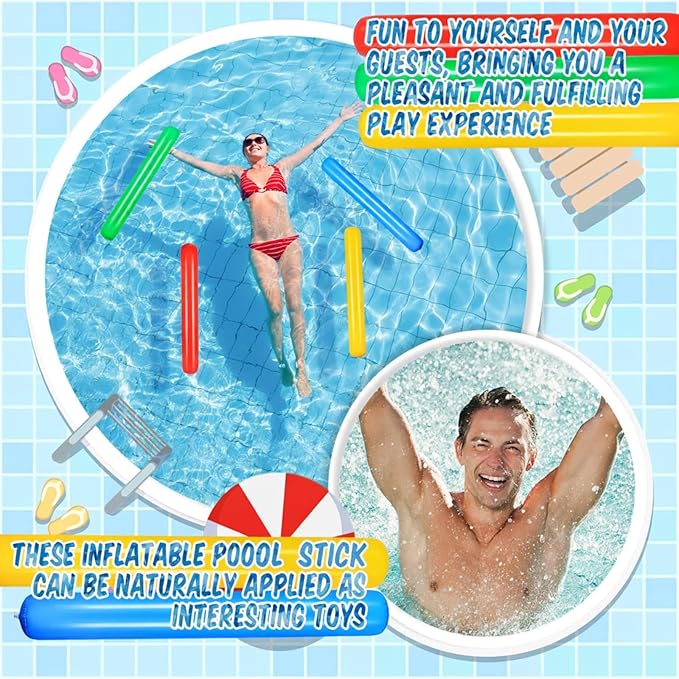 Deekin 4 Pcs Pool Inflatable Sticks Inflatable Pool Noodles Colorful PVC Outdoor Water Games Giant Blow up Noodles for Swimming Pools Adults Beach Lake Party, 41.34 Inch