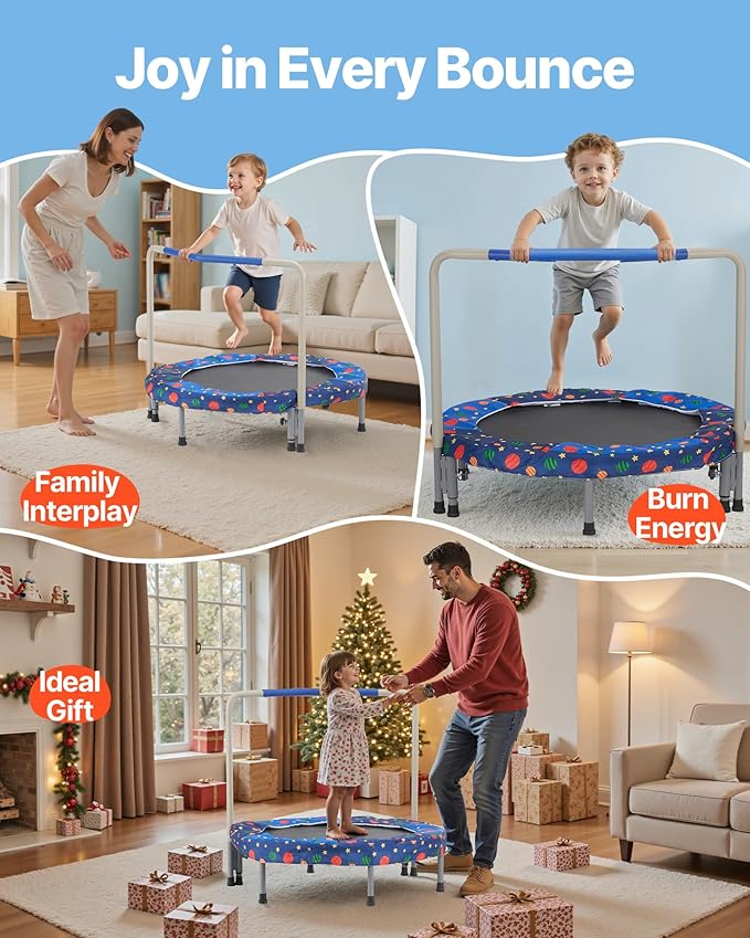 VEVOR 3FT Trampoline for Kids, 36" Trampolines Indoor/Outdoor Trampoline for Toddlers, Foldable Mini Baby Jump Toy with Foam Handle, Recreational Trampolines Birthday Gift for 3+ Years Kids