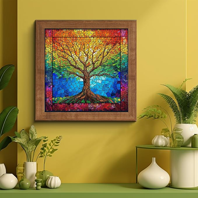 PICKFORU Stained Glass Puzzles for Adults 1000 Pieces and up, Mosaic Tree of Life Puzzle Unique Rainbow Puzzles, Colorful Difficult Jigsaw Puzzles for Adults