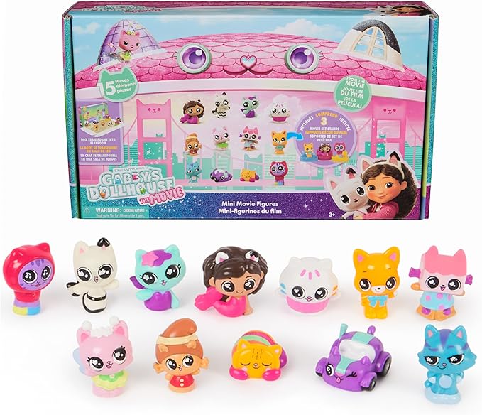 Gabby's Dollhouse: The Movie, 15-Piece Mini Movie Figures Set with 12 Figurines & 3 Themed Display Bases, Kids Toys for Girls & Boys Ages 3 and Up