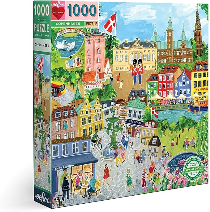 eeBoo 1000 Piece Puzzle - Copenhagen Jigsaw Puzzle for Adults, Square 23" x 23" Made with Recycled Board & Vegetable-Based Ink