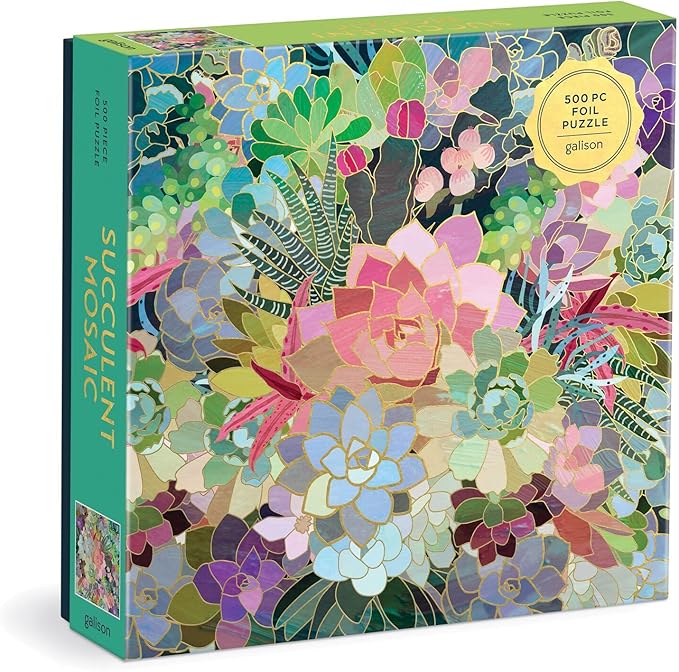 Galison Succulent Mosaic 500 Piece Foil Puzzle from Galison - 20" x 20" Beautifully Illustrated Puzzle, Thick & Sturdy Pieces, Fun and Challenging Activity for Adults, Unique Gift Idea!