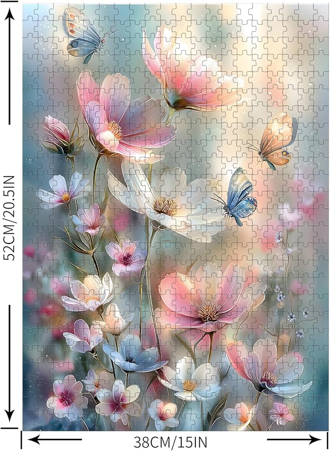 Puzzles for Adults 500 Pieces, Flowers Jigsaw Puzzles - Butterfly Blossoms, Impossible Flowers Butterfly Puzzle for Seniors Families, 20.47x14.96 Inches, 1:1 Poster, Letter On The Back