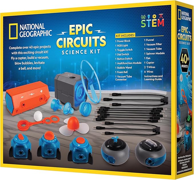 NATIONAL GEOGRAPHIC Circuit Maker Electronics Science Kit – 40+ Hands-On STEM Projects for Kids, Build Real Electrical Circuits, Educational STEM Activity for Learning Electricity & Engineering Skills