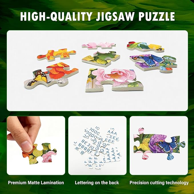 Colorful Flowers Book Puzzles 1000 Piece Jigsaw Puzzle for Adults, Vibrant Forest Jigsaw Puzzles with Letters on Back, Impossible Challenging Hard Butterflies Puzzles Home Decor, 27.5 x 19.7 Inch