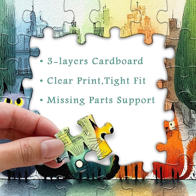 PICKFORU Gradient Cat Puzzles for Adults 1000 Pieces, Colorful City Jigsaw Puzzle, Cute Kitten Puzzle as Wall Art Decor