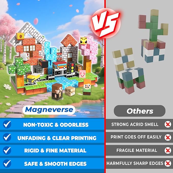 200 PCS 0.8in Magnetic Blocks - Magnet Toys & Magnetic Building Blocks Cubes, Stacking Magnets, STEM Toys for School Acitivities, Birthday Gifts for Boys Age 3+ Years Old (Theme: Forests)