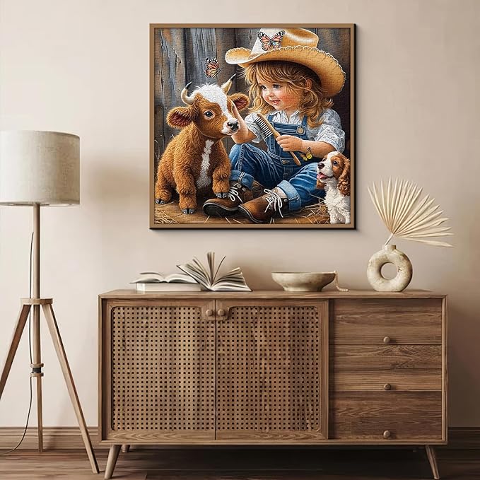 Animal Farm Puzzles for Adults 1000 Pieces, Cute Highland Cow Puppy Jigsaw Puzzles, Nature Country Farmyard Friendship Puzzle
