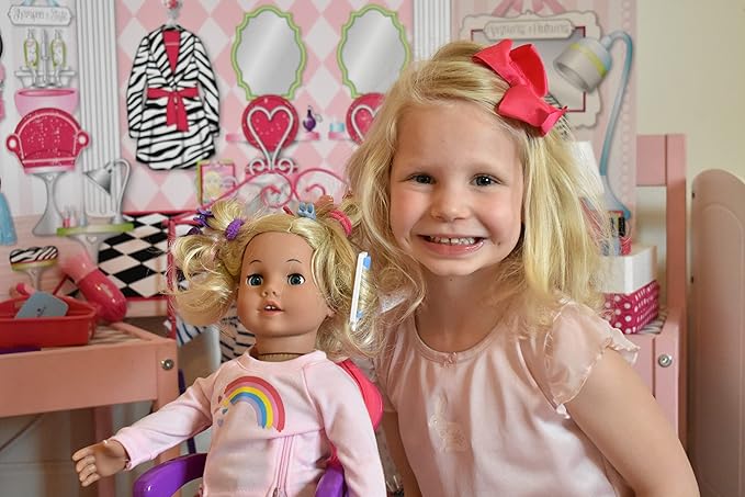 Sophia's Hair Salon Complete 30 Piece Set with Styling Tools, Hair Ties, Brush, Mirror, Blow Dryer, Salon Cape and More for 18" Dolls, Pink/Purple