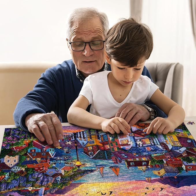 Puzzle for Adults 1000 Pieces, Harbor Twilight Village Puzzle, Challening Impossible Difficult Hard Fun 1000 Pieces Jigsaw Puzzles for Adults