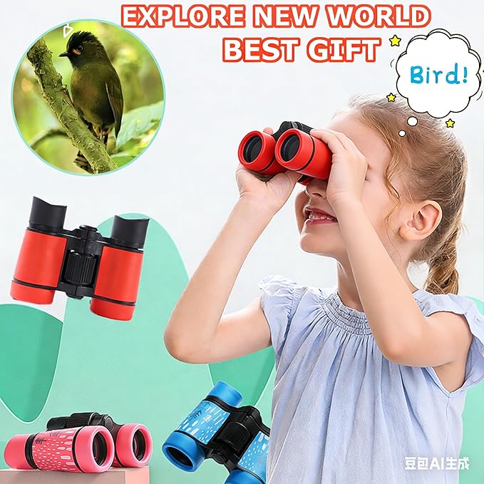 Kids Binoculars Best Gifts for 3-12 Years Boys Girls High-Resolution Optics Shockproof Mini Compact Binocuolar Toys Folding Small Telescope for Bird Watching Camping Outdoor Play