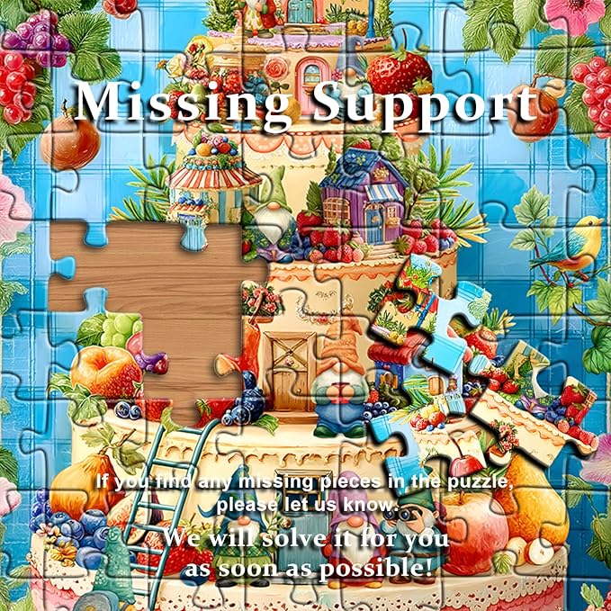 Funny Gnome Puzzles for Adults 1000 Pieces, Cute Gnomes Cake Food Fruit Flower Puzzle, Colorful Floral Challenge Jigsaw Puzzle