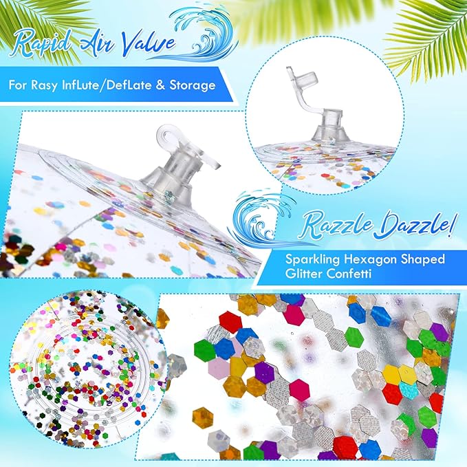 Sotiff 20 Pcs Inflatable Glitter Beach Ball 24 Inch 16 Inch Clear Beach Ball Blow Up Pool Balls Large Swimming Pool Water Toys for Kids Adults Outdoor Summer Birthday Party Favors, 5 Colors
