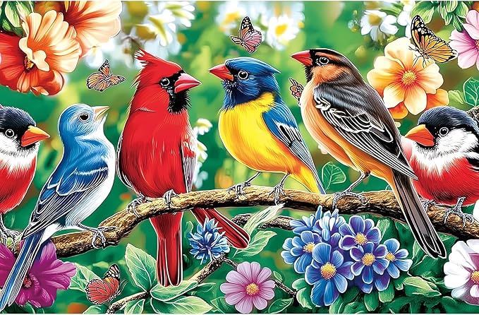 MINIWAN 500 Piece Puzzles for Adults - Vibrant Songbird Floral Jigsaw Puzzle, 23x15 Inches with Unique Irregular Shaped Pieces for Relaxation & Home Wall Decor