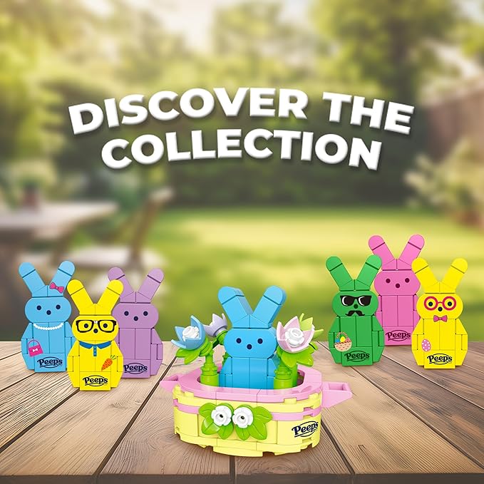 Brickcraft Peeps Bunny Building Set, Easter Brick Figures 3 Pack in Pink Yellow and Green, 63 Piece Building Toy, Ages 8 Plus, Spring Holiday Display Models, Official Peeps Licensed Set with Stickers