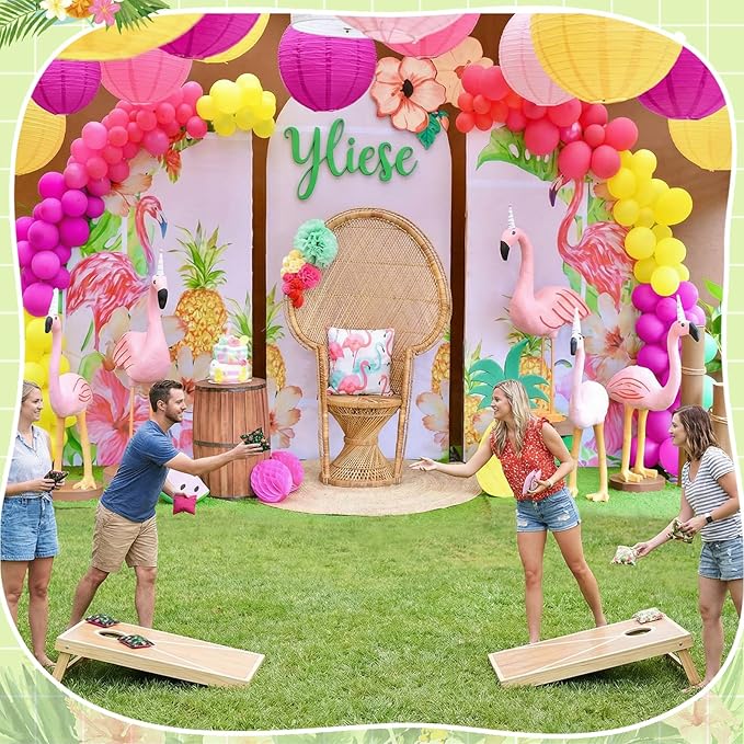 Soulchen 12 Pack Flamingos Bean Bags for Tossing Game Flamingos Corn Hole Game Bags for Hawaiian Summer Beach Birthday Luau Party Decor Family Holiday Outdoor Indoor Yard Hand Throwing Supplies
