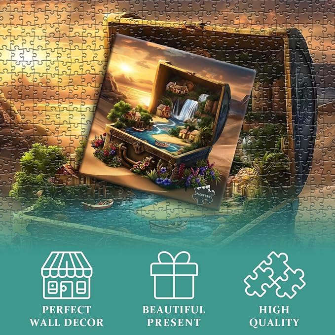 Fantasy Treasure Chest Puzzle for Adults, Nature Scenery Desert Flower Jigsaw Puzzle 1000 Pieces, Magic Scenic Floral Challenge Puzzle