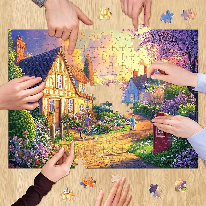 500 Piece Puzzles for Adult, Countryside Jigsaw Puzzle 500 Pieces for Adults Senior, Beautiful Village Sunset House Jigsaw Puzzles, Challenging Puzzle Perfect Game Nights 20.5 X 15 in