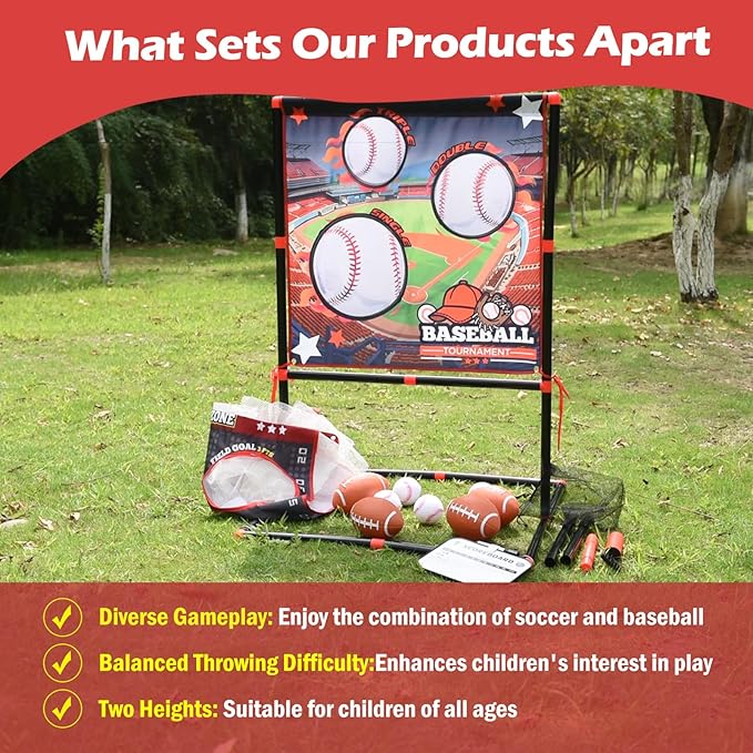 2-in-1 Football & Baseball Toss Game for Kids Ages 3-8 - Outdoor Garden Toy for Backyard, Beach & Camping, Family Party Fun Sports Toy