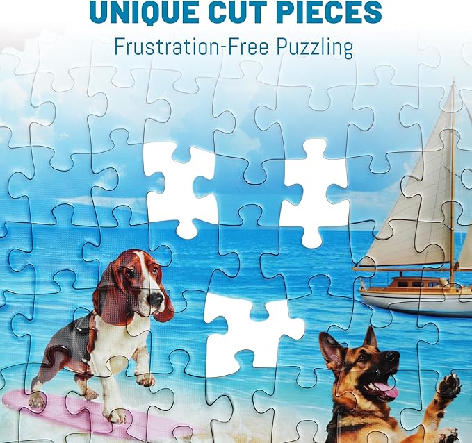 BenBen Puzzles for Adults 1000 Pieces, Dogs on Vacation, Funny Dog Jigsaw Puzzles with Patterns on Back, Challenging Puzzles for Family Game Night Home Décor