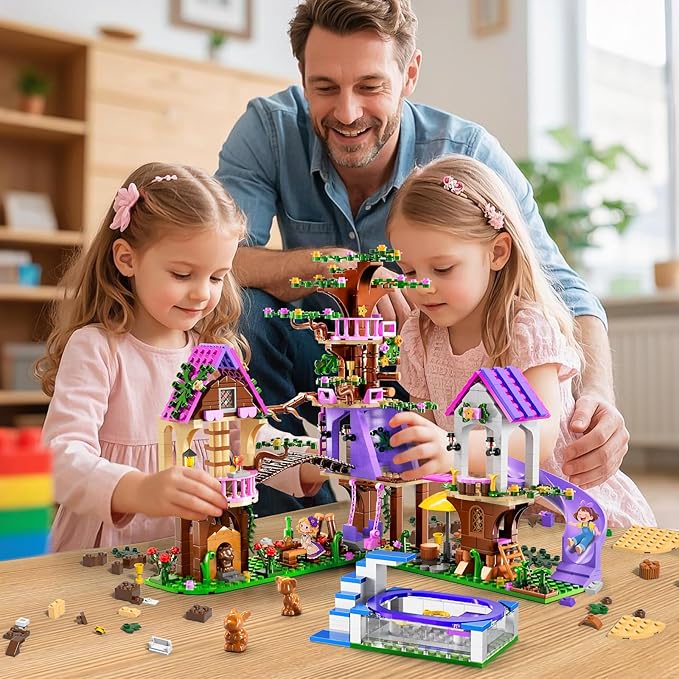 2025 Upgraded Treehouse Building Blocks Toy for Girls, 809PCS Forest Girl Tree House Building Set, Adventure Camp Set with Animals and Pool, Birthday Gifts for Kids Girls Boys Age 8 9 10 11 12+