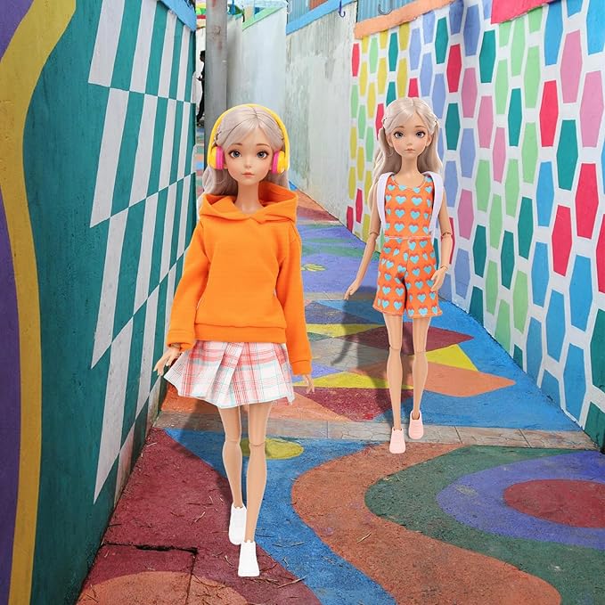 18 Pcs Doll Clothes & Accessories for 11.5 Inch Girl Dolls Include 6 Chill Outfit Hooded Sweater, Dress, Skirt, Sport Wear, Jumpsuit, 6 Shoes, 1 Backpack, 5 Accessories for Dolls Casual Wear
