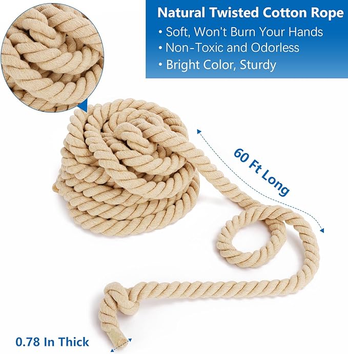 Tug of War Rope 60ft Outdoor Yard Games for Kids, Teens and Adults, Field Day Family Reunion Birthday Party Outside Backyard Lawn Picnic Carnival Games for Team Building Activities