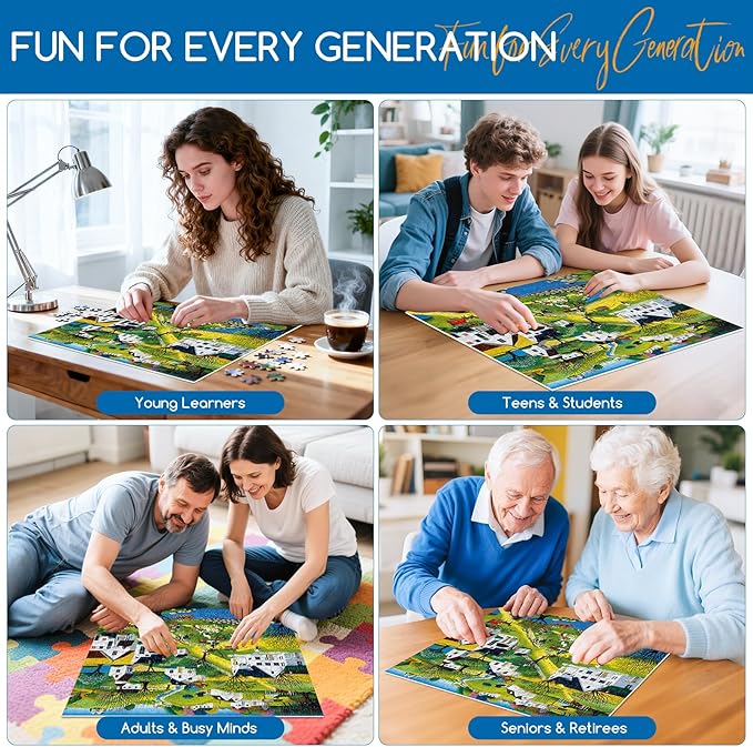 500 Piece Puzzle for Adults | Seaside Village Puzzle |Recycled Cardboard White Villa Jigsaw Puzzles 500 Pieces |Challenging America Town Folk Art Puzzles Perfect for Game Nights Best Xmas Gift 20.5*15