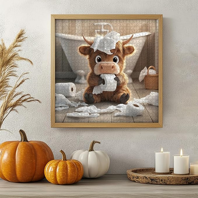 Highland Cow Puzzles for Adults 1000 Pieces,Cute Cow Jigsaw Puzzle, Funny Bathroom Calf Puzzles, Challenging Animal Theme as Wall Decor