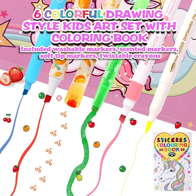 CzoyJoyz 50 Pcs Fruit Scented Washable Markers Set for Girls 4-8, Unicorn Coloring Markers Art Set and School Supplies Birthday Gifts Toys for 4 5 6 7 8 Year Old Girls (Purple)