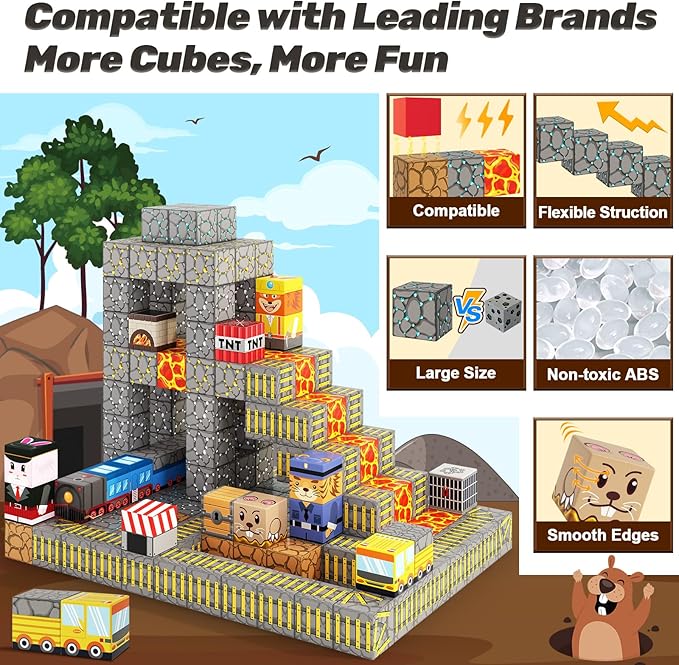 Coodoo Magnetic Blocks - Build Mine Magnet World Mine Train Track Set, Magnetic Building Blocks Toddler Toys STEM Sensory Outdoor Toys for 3+ Year Old Boys & Girls, Kids Toy for Ages 4-6 6-8 5-7