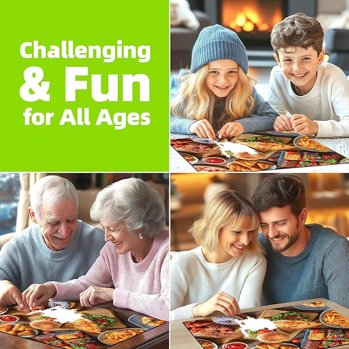 Delicious Food Feast 1000 Piece Puzzle for Adults, Fun Puzzles for Adults 1000 Pieces with HD Print & Poster, 27.5 * 19.7 in Dust Free, for Gifts Halloween Christmas Family Games Lovers