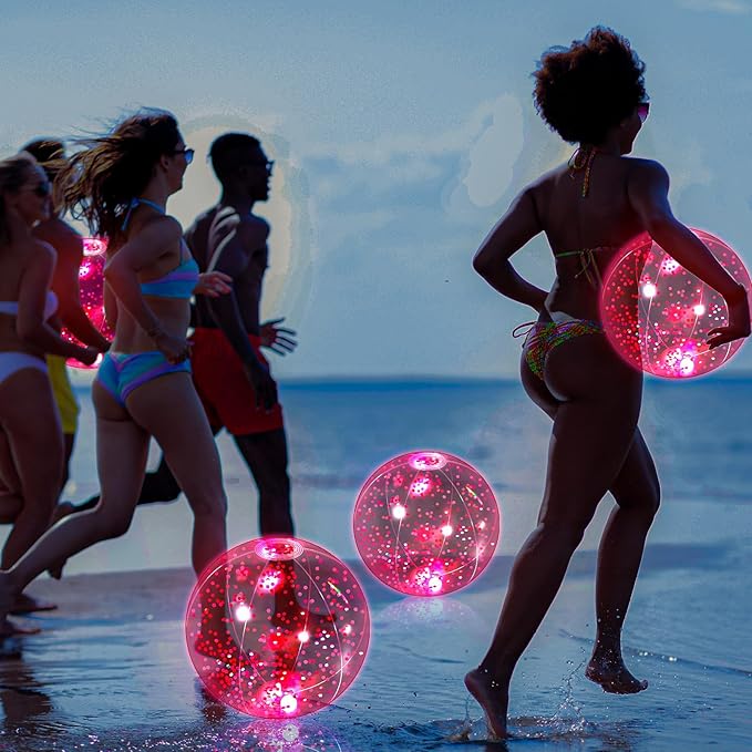 12 Pack 12 Inch Glow in The Dark LED Beach Ball Jumbo Confetti Glitters Inflatable Ball Swimming Pool Game for Party Pool Summer