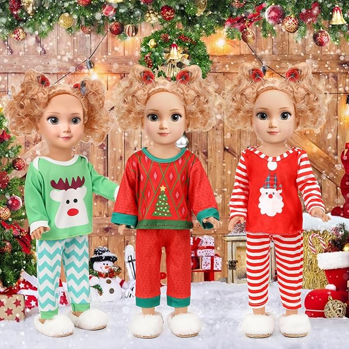 JANYUN 6 Set 18 Inch Doll Clothes and Accessories, Christmas Pajamas Set for 18 Inch Doll for Birthday