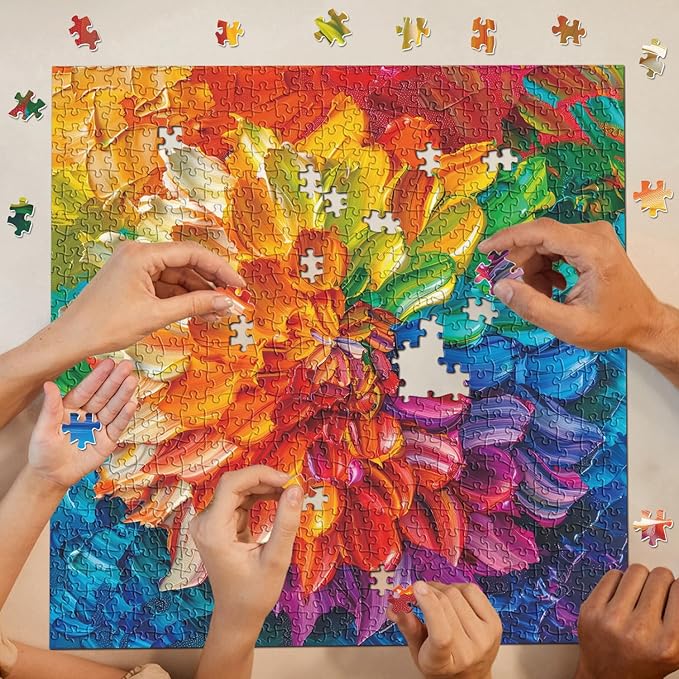 Rainbow Flower 1000 Pieces Puzzle for Adults, Colorful Dahlia Flower Plant Jigsaw Puzzles, Challenging Floral Art Nature Puzzle as Floral Decor
