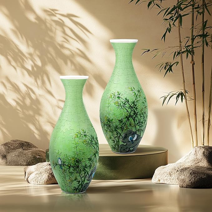 3D Puzzle Vase for Adults, 160 Piece Unique Flower Vase, Crafts for Adults, Home Decor Gift for Flower Arrangements (Bamboo)