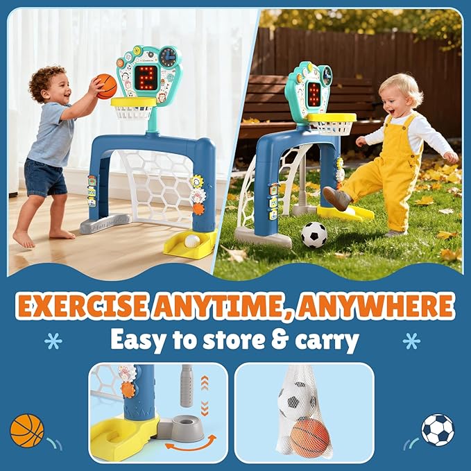 Toddler Sports Toys, 3-in-1 Toddler Basketball Hoop Soccer Golf Activity Center, Basketball Hoop for Kids 1-3,1 2 3 Year Old Boys Girls Toy, Montessori Toys for Toddlers & Baby
