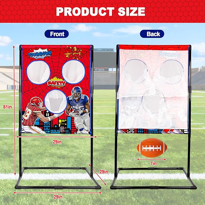 Football Toss Game Set, Includes 4 Soft Footballs - Outdoor Lawn Games for Kids, Family Parties
