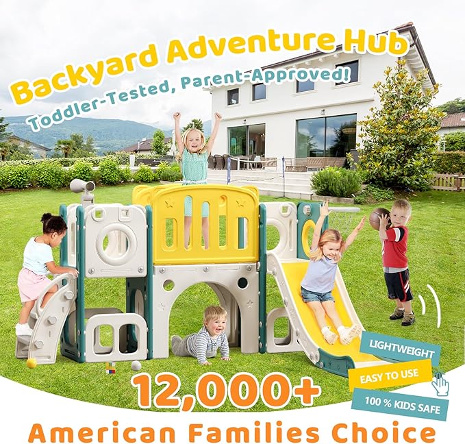 8 in 1 Toddler Slide Set, Kids Slide for Toddlers, Toddler Climber Slide PlaySet with Basketball Hoop,Outdoor Indoor Playground for Toddlers Upgraded