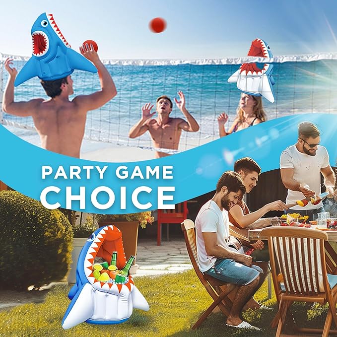 iPlay, iLearn Kids Shark Pool Toy, 3-in-1 Inflatable Pool Game Basketball Football Hoop Balls Toss Game, Toddler Floating Water Toy, Outdoor Yard Beach Summer Party Gift 3 4 5 6 7 8 Year Old Boy Girl