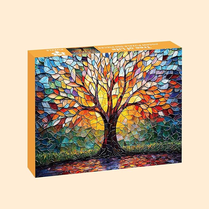 Puzzles for Adults 500 Pieces, Stained Glass Jigsaw Puzzles - Tree of Life, Impossible Tree Puzzle, Finished Size 20.47 * 14.96”, with 1:1 Poster, Letter on The Back
