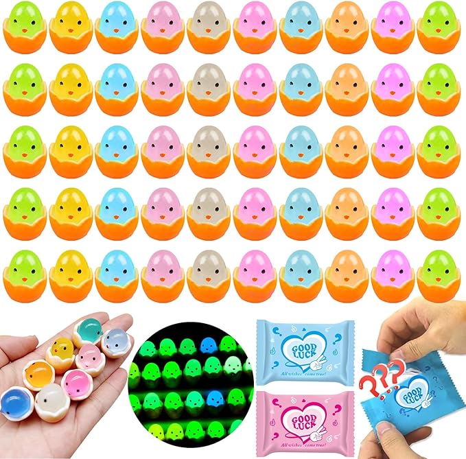 50 Pcs Mini Glow in The Dark Resin Chick Figures Blind Bag Mystery Set – Random Styles Collectible Toys for Kids, Easter Decorations, Party Favors, DIY Crafting, and Home Decor