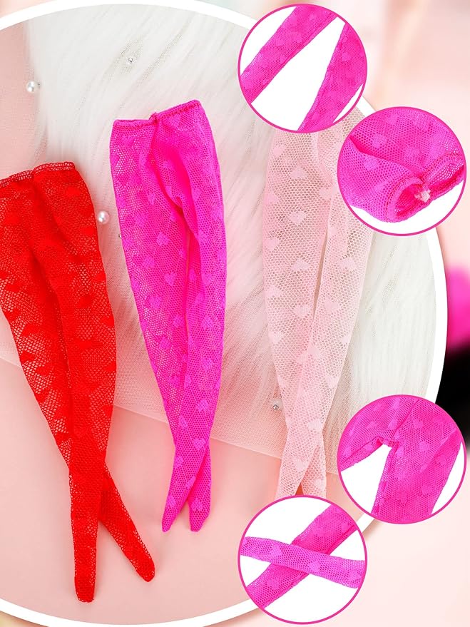 6 Pieces Doll Tights 12 Inch Handmade Doll Lace Stockings Female Long Sock Legging Casual Accessories for DIY Gifts(Heart Print)
