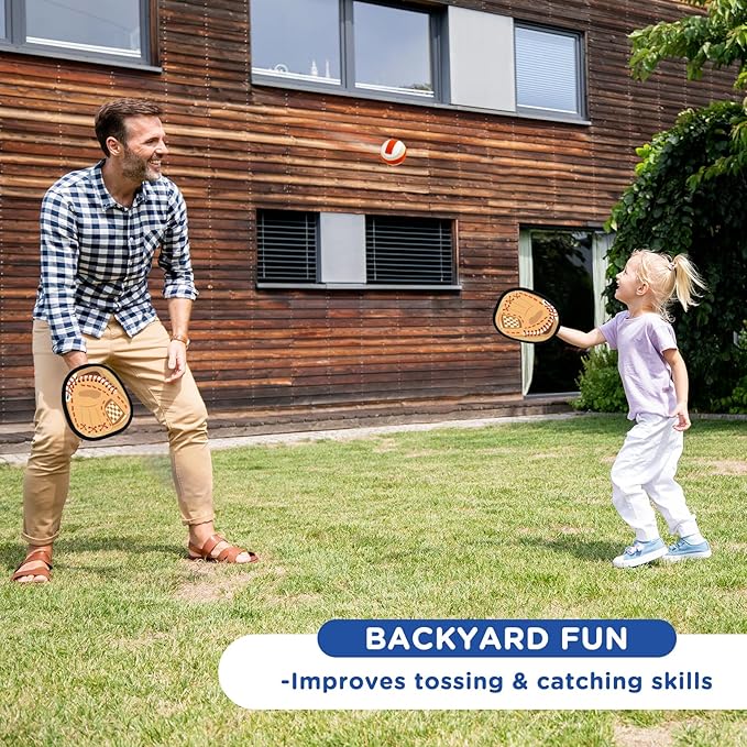 Toss and Catch Ball Game, Kids Toddler Sports Toy for Boys Girls 3 4 5 6 7 8 Year Old, Baseball Glove & Sticky Balls Set for Birthday Xmas Gifts Stocking Stuffer, Great Outdoor Yard Lawn Beach Games