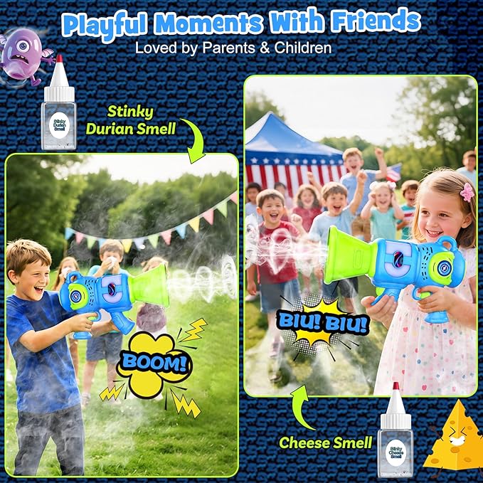 Fart Gun Toy for kids: Fart Blaster with Real Fog Rings, 2 Scents, 2 Sound Effects & Color-Changing Lights, Anti-Backflow Design for Boy, Girl, Funny Prank Gift for Easter Birthday and Party Fun