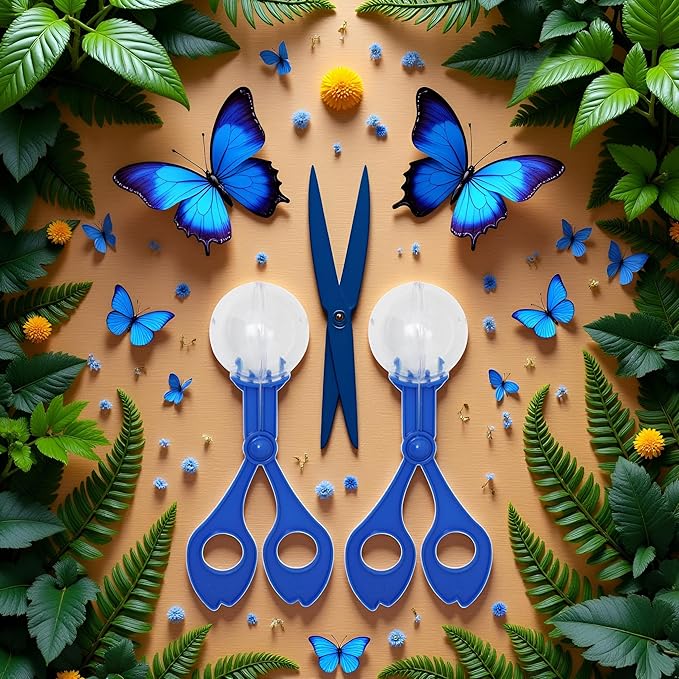 2 Pcs Blue Fine Motor Skill Tool, Scoopers for Teen Nature Exploration ObservationHand-Eye Coordination Plastic Scissor Clamp Small Butterfly Clip, for Sports and Outdoor Play